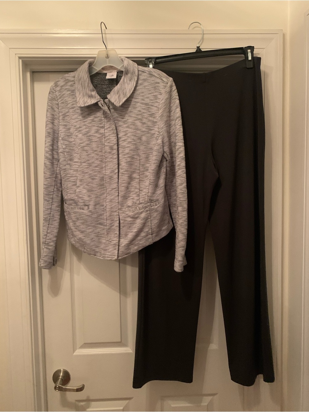 Cabi gray cardigan & Alfani black pull on pant size M